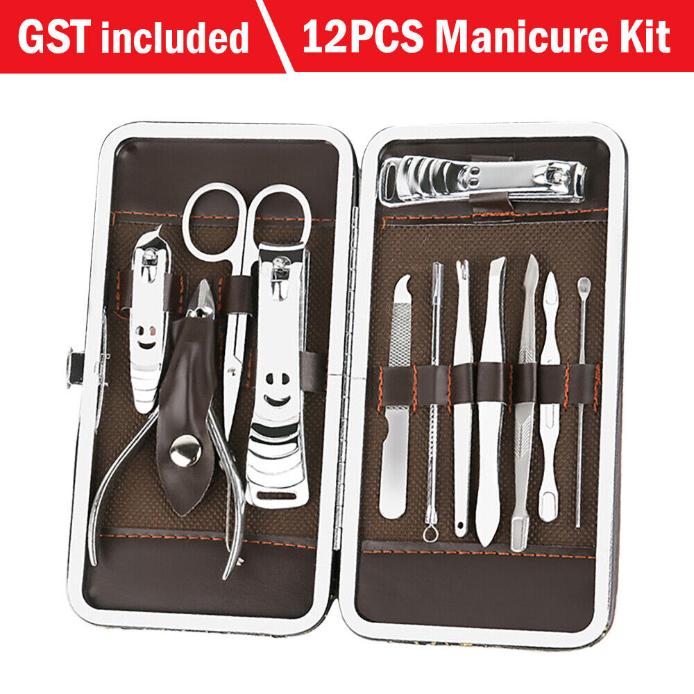 12PCS Manicure Pedicure Set Stainless Nail Clippers Kit Cuticle Grooming Case