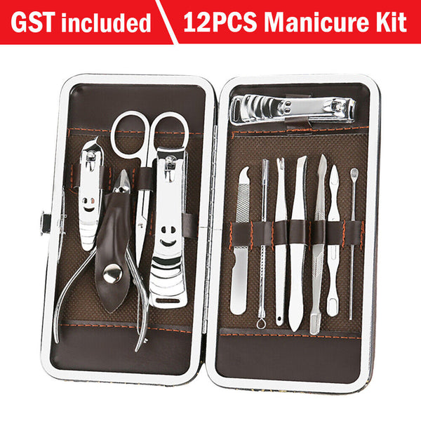 12PCS Manicure Pedicure Set Stainless Nail Clippers Kit Cuticle Grooming Case
