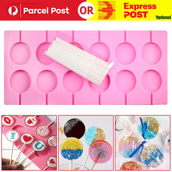 Round Silicone Lollipop Mould Baking Hard Candy Mold 12 Capacity DIY Sticks Set