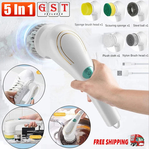 5 In 1 Handheld Electric Cleaning Brush Power Scrubber Cordless USB Rechargeable