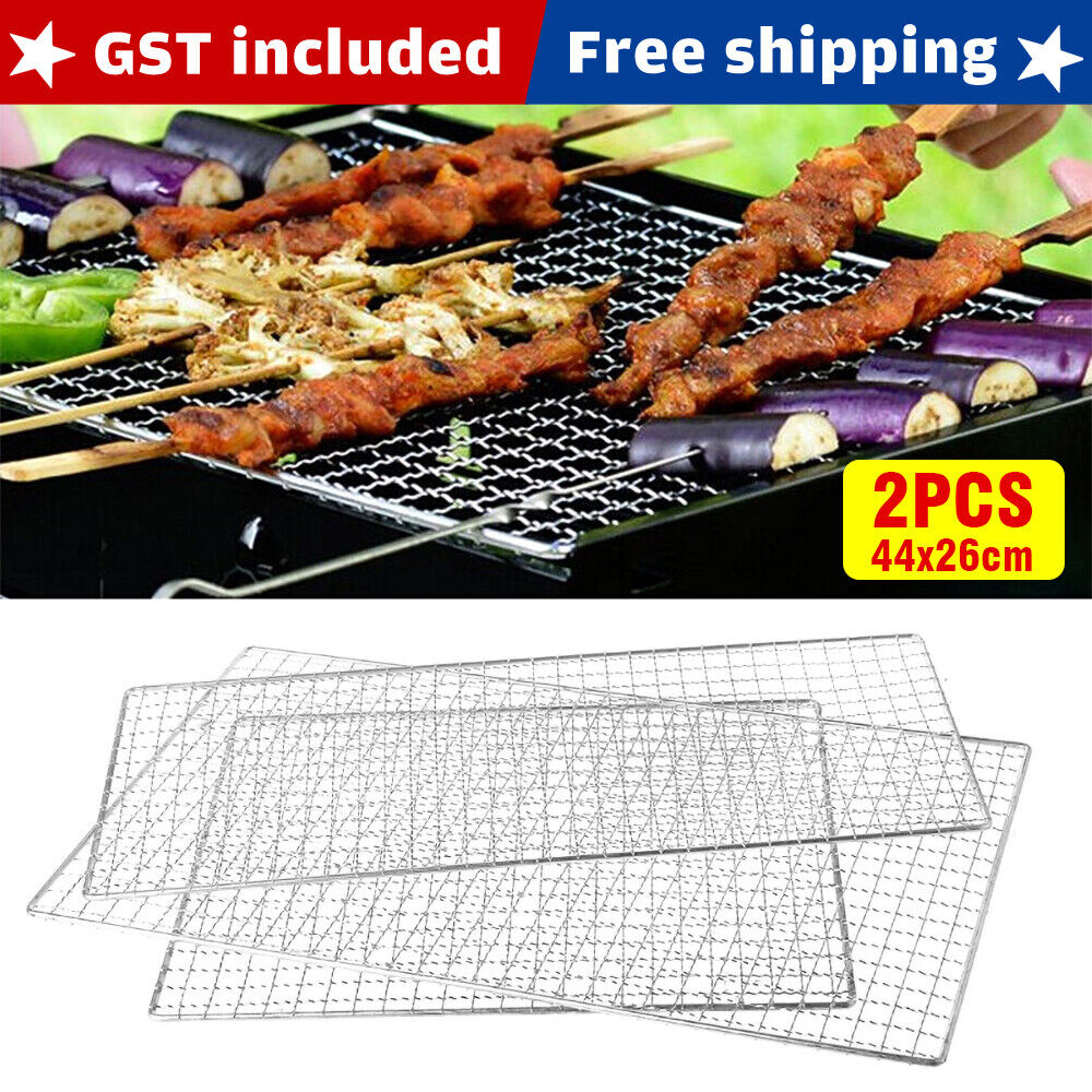 2X BBQ Grill Mesh Camping Cooking Hibachi Yakitori Stainless Steel 44cmx26cm AU