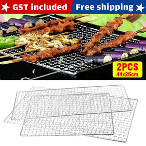 2X BBQ Grill Mesh Camping Cooking Hibachi Yakitori Stainless Steel 44cmx26cm AU