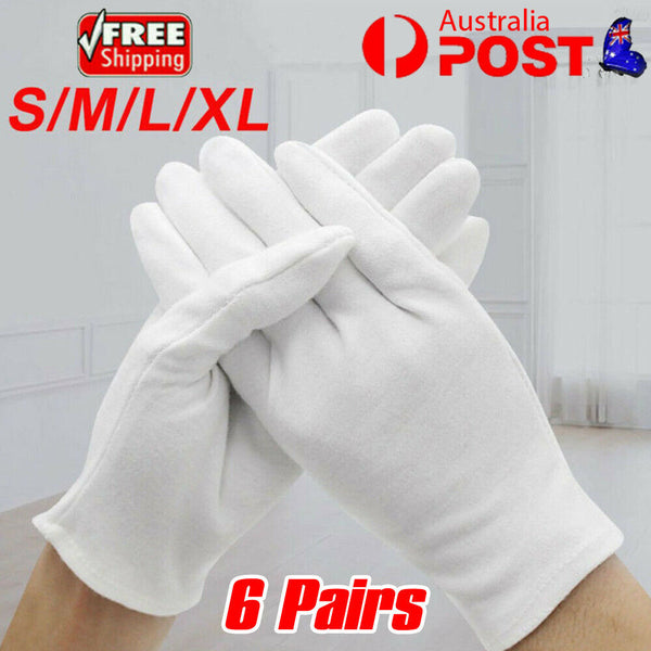 6 Pairs Hands Soft Cotton Costume Jewellery White Gloves Work Protector Handling