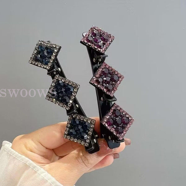 Sparkling Crystal Stone Braided Hair Clips, Satin Rhinestone Fabric Hair Bands