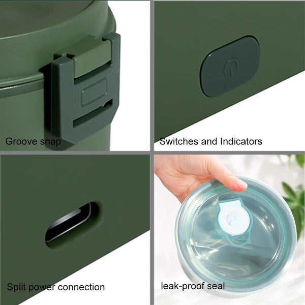 Portable Electric Heated Car Home USB Heating Lunch Box Bento Food Warmer Green