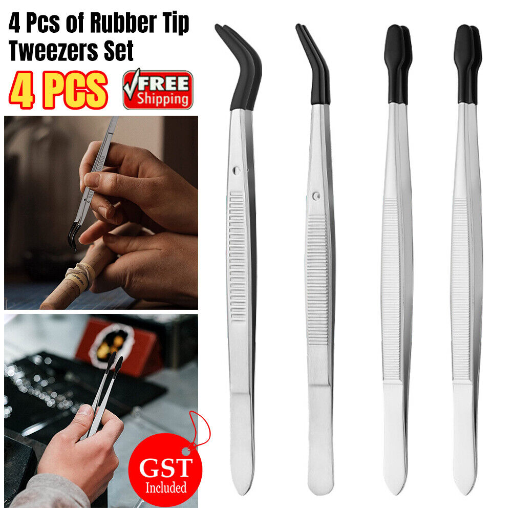 4pcs Portable Rubber Tip Tweezers for Craft Laboratory Industrial Hobby Tweezer