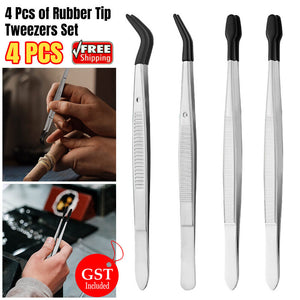 4pcs Portable Rubber Tip Tweezers for Craft Laboratory Industrial Hobby Tweezer