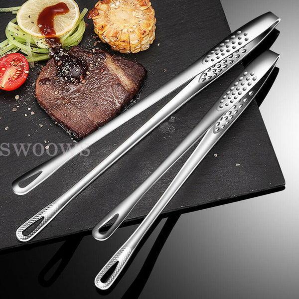 24/28cm Stainless Steel Kitchen Straight Grill Tweezers BBQ Food Tongs Tools