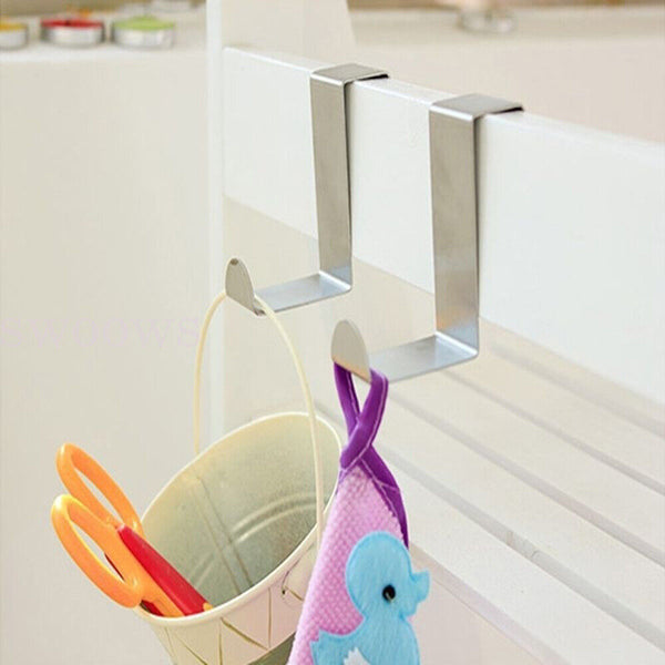 2/10 Stainless Steel Over the Door Hooks Kitchen Towel Holder Clothes Bag Hanger