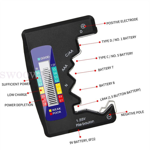 Universal LCD Digital Battery Tester Checker C D N AA AAA 9V 1.5V Button Cell