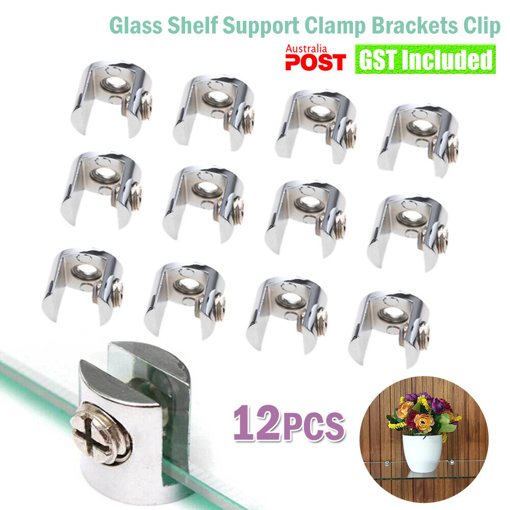 12Pcs Glass Shelf Support Clamp Brackets Clip Chrome Shelves Clip Tool 6-8mm