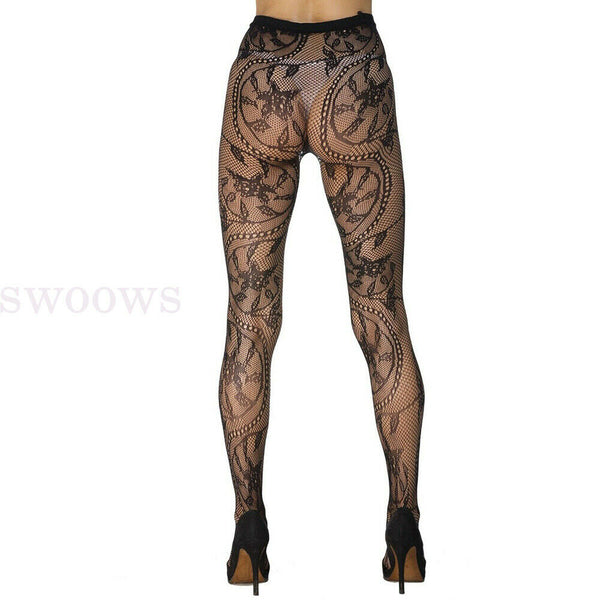 Sexy Pantyhose Stockings Fishnet Floral Lace Pattern Fashion Tights Black