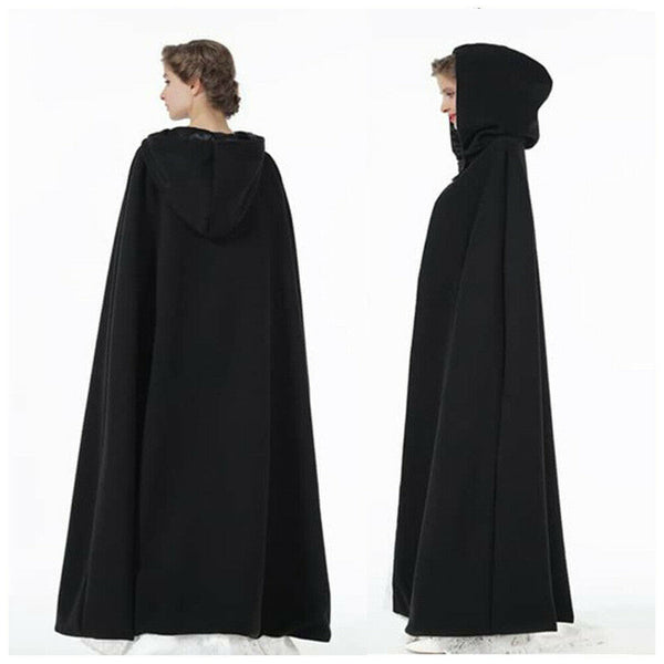 Adult Black Hooded Cape Robe Cloak Vampire Halloween Cosplay Costume Party S-XL