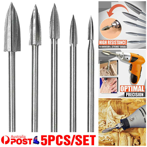 5X Wood Carving And Engraving Drill Bit Milling Root Cutter Carving Tools Set