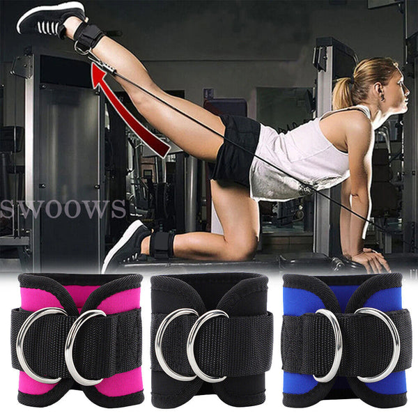 Weight Lifting Ankle D-Ring Strap Pulley Cable Kickbacks Attachment Gym Leg