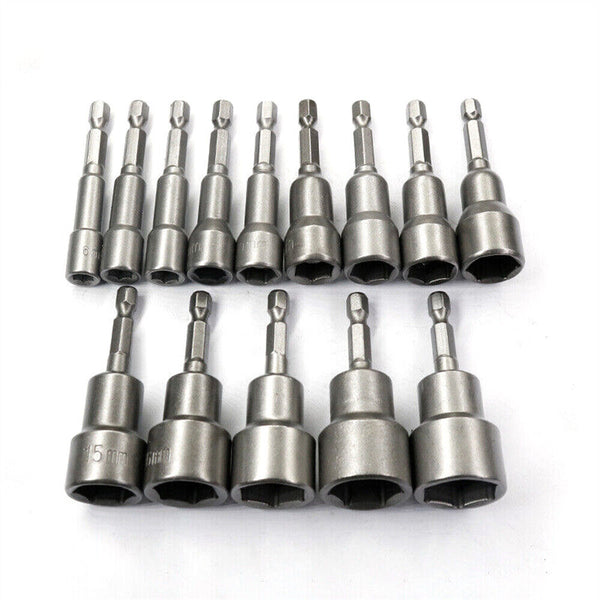 14 Size Socket Magnetic Nut Driver Set Drill Bit Adapter 1/4'' Hex Shank 6-19MM