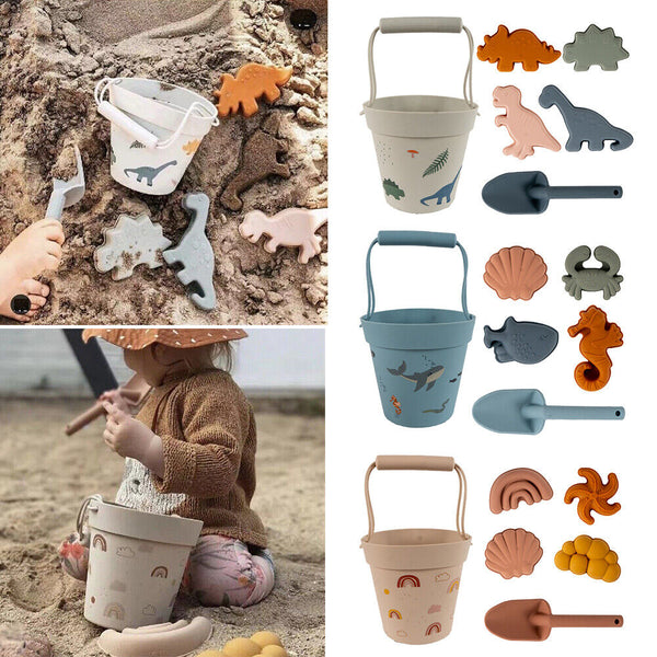 6PCS Beach Toys and Sand Toys Set For Kids - Silicone Buckets HOT Beach Toy