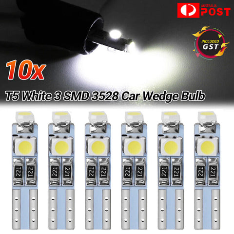 1-10pcs of T5 White 3 SMD SUPER BRIGHT 3528 LED Side Car Light Wedge Bulb DC 12V