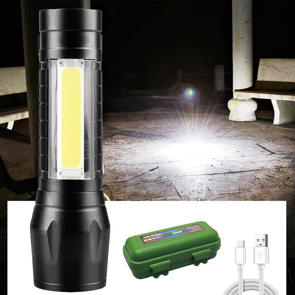 2x 900000LM COB LED Flashlight Zoom USB Rechargeable Camping Small Torch Lamp