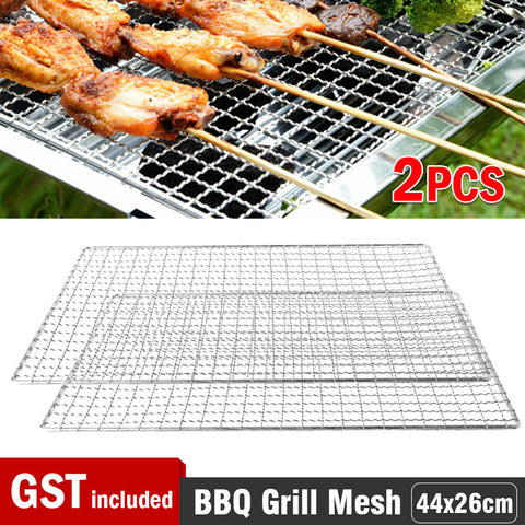 2X BBQ Grill Mesh Camping Cooking Hibachi Yakitori Stainless Steel 44cmx26cm AU