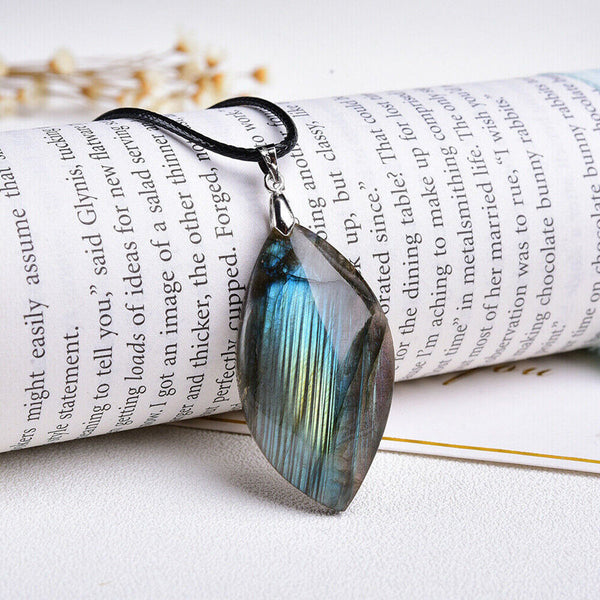 Natural Labradorite Moonstone Stone Reiki Healing Pendant Necklace Jewelry Gift