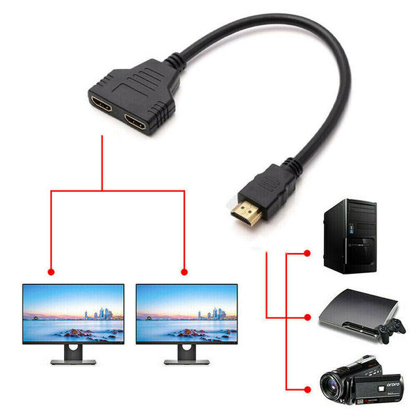 HDMI Splitter 1 In 2 Out Cable Adapter Converter 1080 Multi Display Duplicator