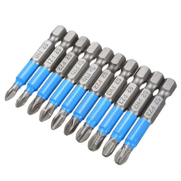 10pcs Anti Slip Electric Hex Shank Magnetic 50mm PH2 Cross Screwdriver Bit TM