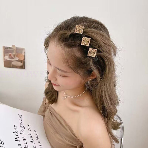 Sparkling Crystal Stone Braided Hair Clips, Satin Rhinestone Fabric Hair Bands