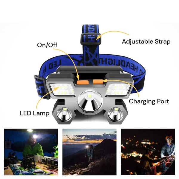 LED Head Light Torch USB Rechargeable Headlamp Flashlight Camping Fishing Lamp