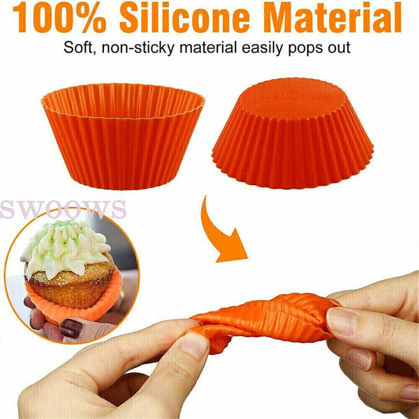 24/72PCS Round Cup Cake Silicone Baking Mould Cupcake Case DIY Bake Mold Muffin