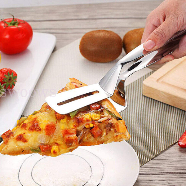 Stainless Steel Tongs Clip Kitchen Bread Steak Clamp Food BBQ Pizza Spatula New