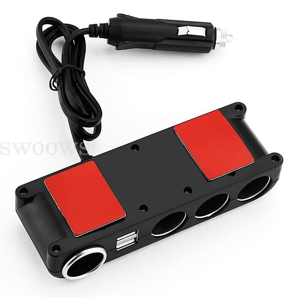 4 Way 12V USB Car Cigarette Splitter Lighter Charger Socket Adapter Plug Power