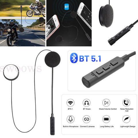 Wireless Bluetooth Headset Speaker Headphones w/Mic For Motorcycle Helmet