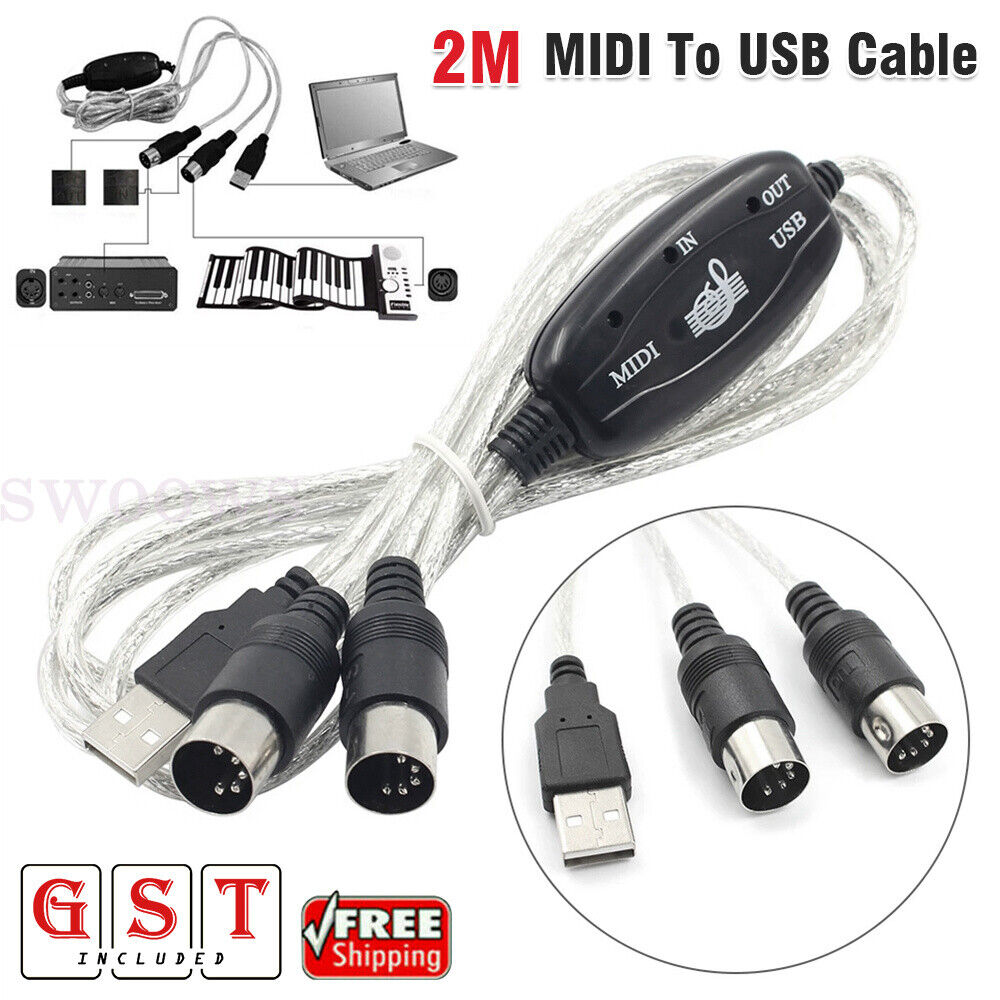 NEW USB IN-OUT MIDI Interface Cable Converter PC IN Music Keyboard Adapter Cord