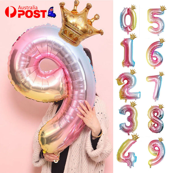 Crown Number Foil Balloons Number Ballon Happy Birthday Party Decoration 32 Inch