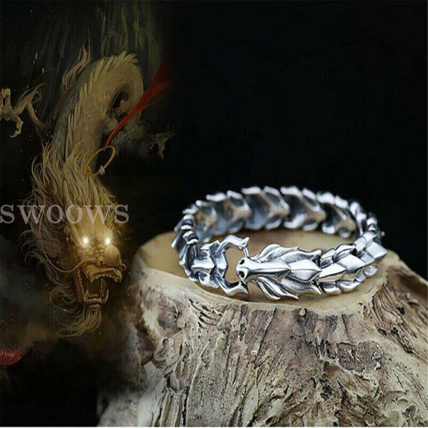 Viking Dragon Link Chain Bracelet Cool Stainless Steel Ouroboros Bangle Gift Men