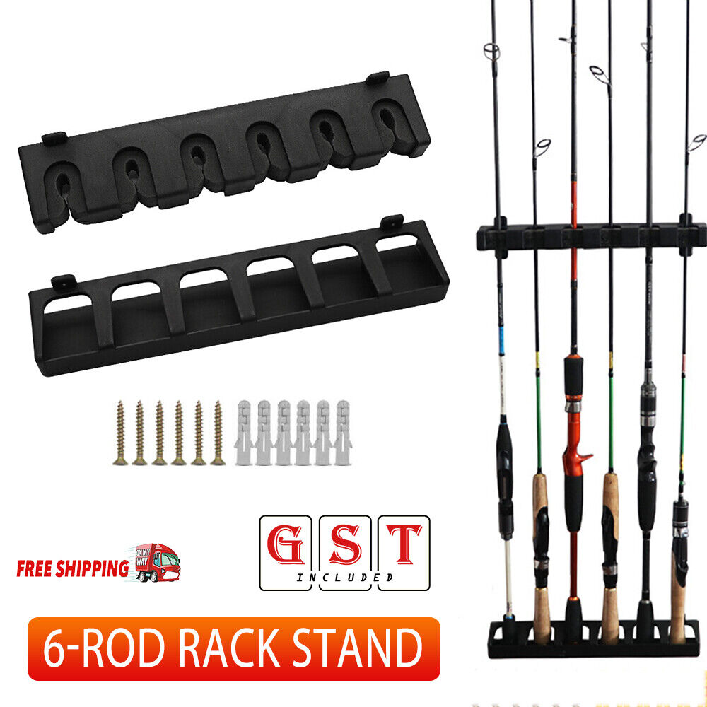 6-Rod Rack Fishing Pole Holder Tackle Wall Fishing Rod Storage Fixed Stand AU