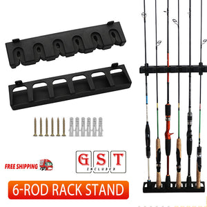 6-Rod Rack Fishing Pole Holder Tackle Wall Fishing Rod Storage Fixed Stand AU