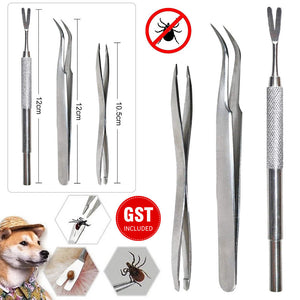 3pcs Pet Cat Dog Tick Remover Tool Stainless Steel Fleas Tweezers Clip Kit Set