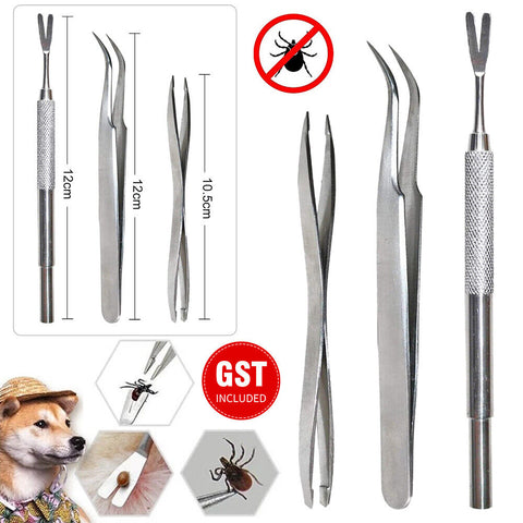 3pcs Pet Cat Dog Tick Remover Tool Stainless Steel Fleas Tweezers Clip Kit Set