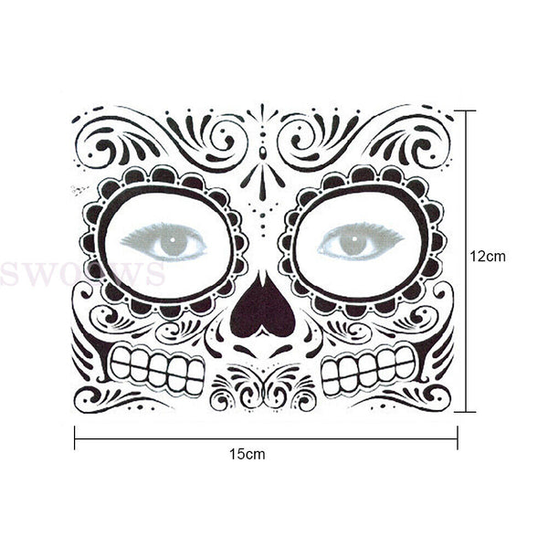 Waterproof Day Of The Dead Face Dress Up Halloween Temporary Tattoo Stickers