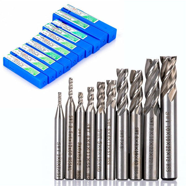 10Pcs 4 Flute Milling Drill Bit Cutter Carbide End Mill CNC Tools 2-10mm Milling