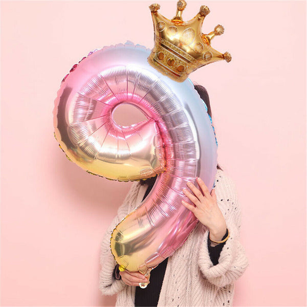 Crown Number Foil Balloons Number Ballon Happy Birthday Party Decoration 32 Inch