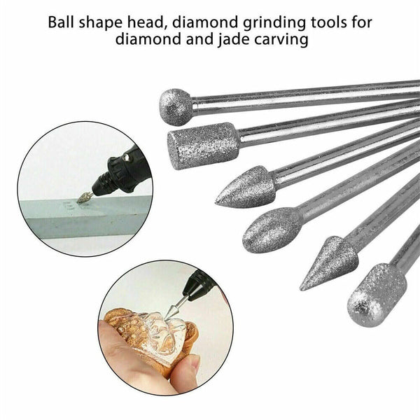 20pcs 6mm Head Diamond Burr Grinding For Dremel Rotary Drill Bit 3mm Shank Tool