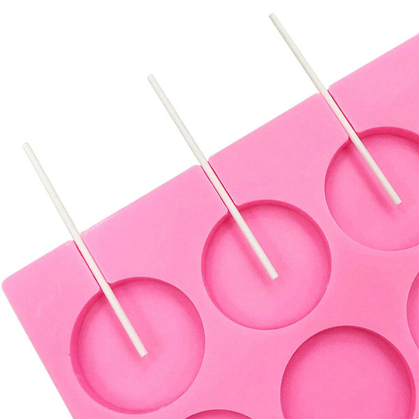 Round Silicone Lollipop Mould Baking Hard Candy Mold 12 Capacity DIY Sticks Set