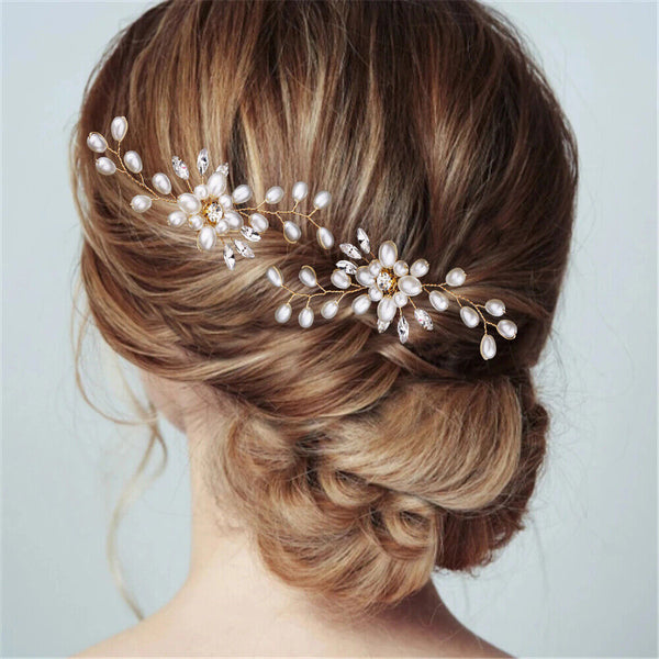 5/10 Bridal Hair Pins Rhinestone Pearl Diamante Flower Slide Clips Grips Wedding