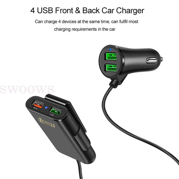 Multi USB Fast Car Charger 4 Ports Quick QC3.0 Adapter Cigarette Lighter Socket