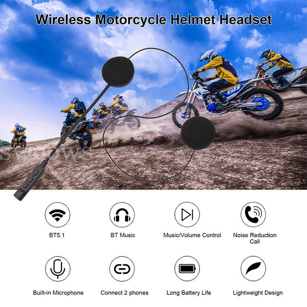 Motorcycle Helmet Headset Wireless Bluetooth 5.1 Headphone Speaker Rechargeable