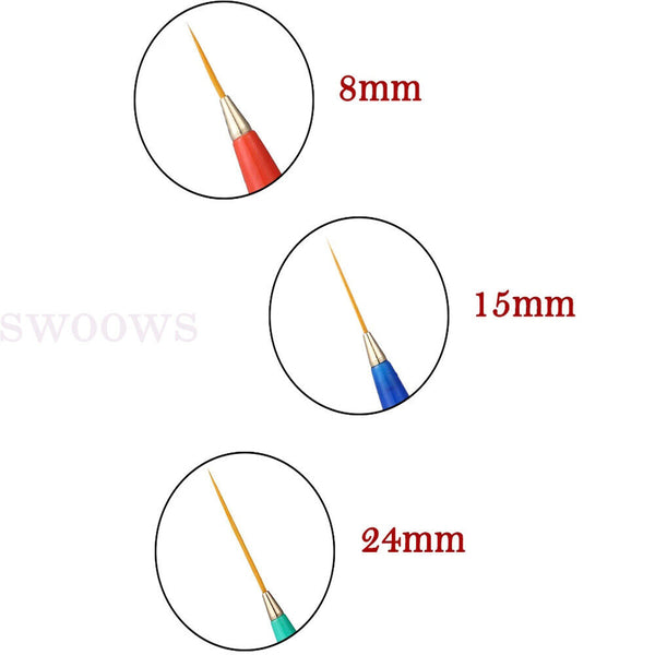 3pcs Nail Art Tips Painting Gel Liner UV Acrylic Striping Drawing Brush Pen