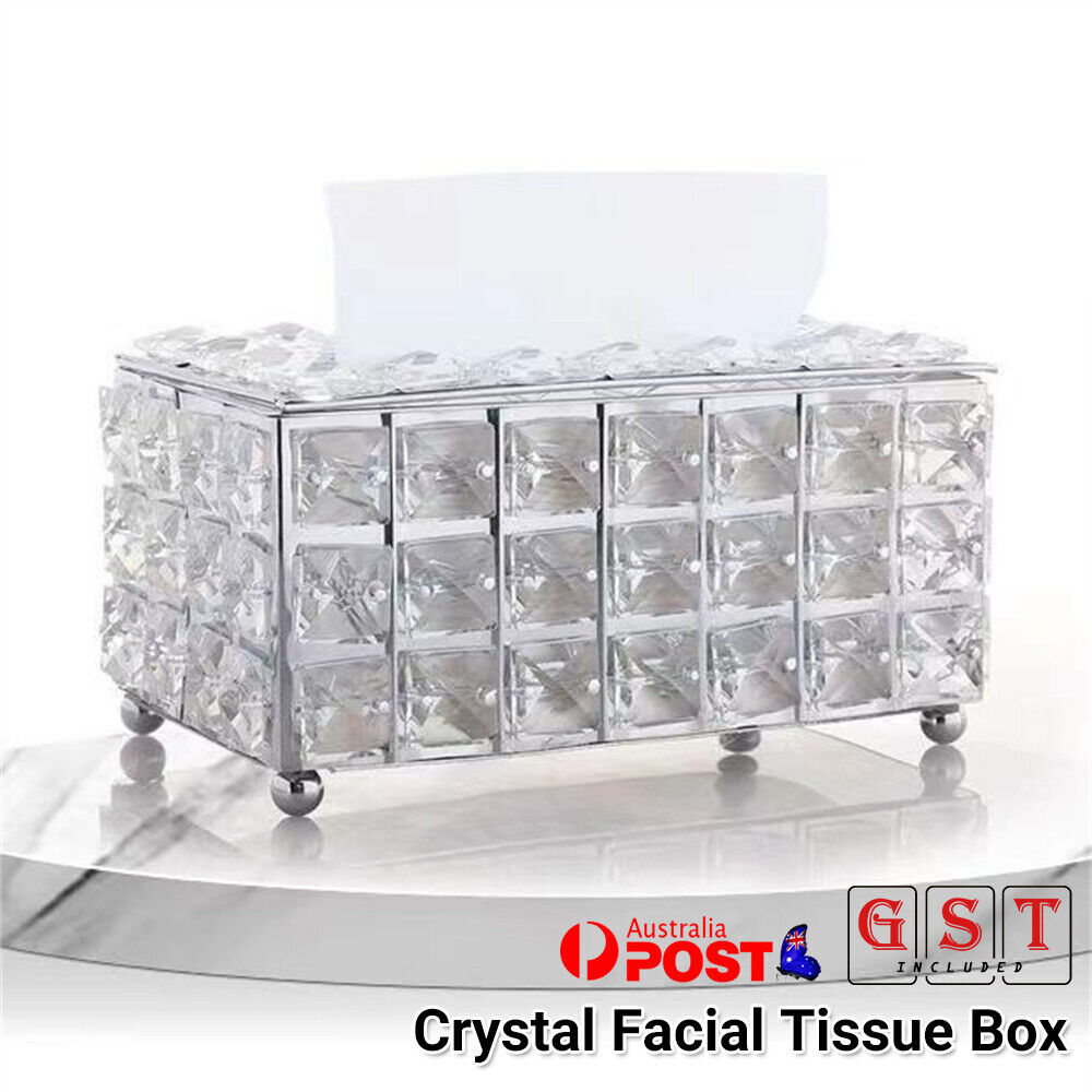 Crystal Facial Tissue Box Cover Paper Storage Holder Napkin Dispenser Organizer